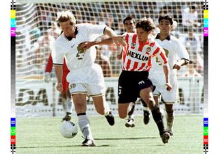 Bernd Schuster (left) in action for Mexican side Pumas against Chivas in January 1997.