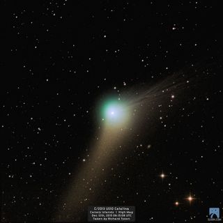 Amateur astronomer Rich Tyson took this picture of Comet Catalina from the Slooh Observatories on the Canary Islands on Dec. 12, 2015. The Slooh Community Observatory is hosting a webcast on Christmas Day (Dec. 25) that will feature views of Catalina, and the Christmas full moon.
