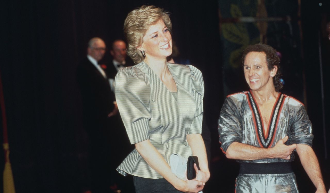 Diana, Princess of Wales (1961 - 1997) with dancer Wayne Sleep after a performance of &#039;Song and Dance&#039; at the Bristol Hippodrome, Bristol, England, April 1988.