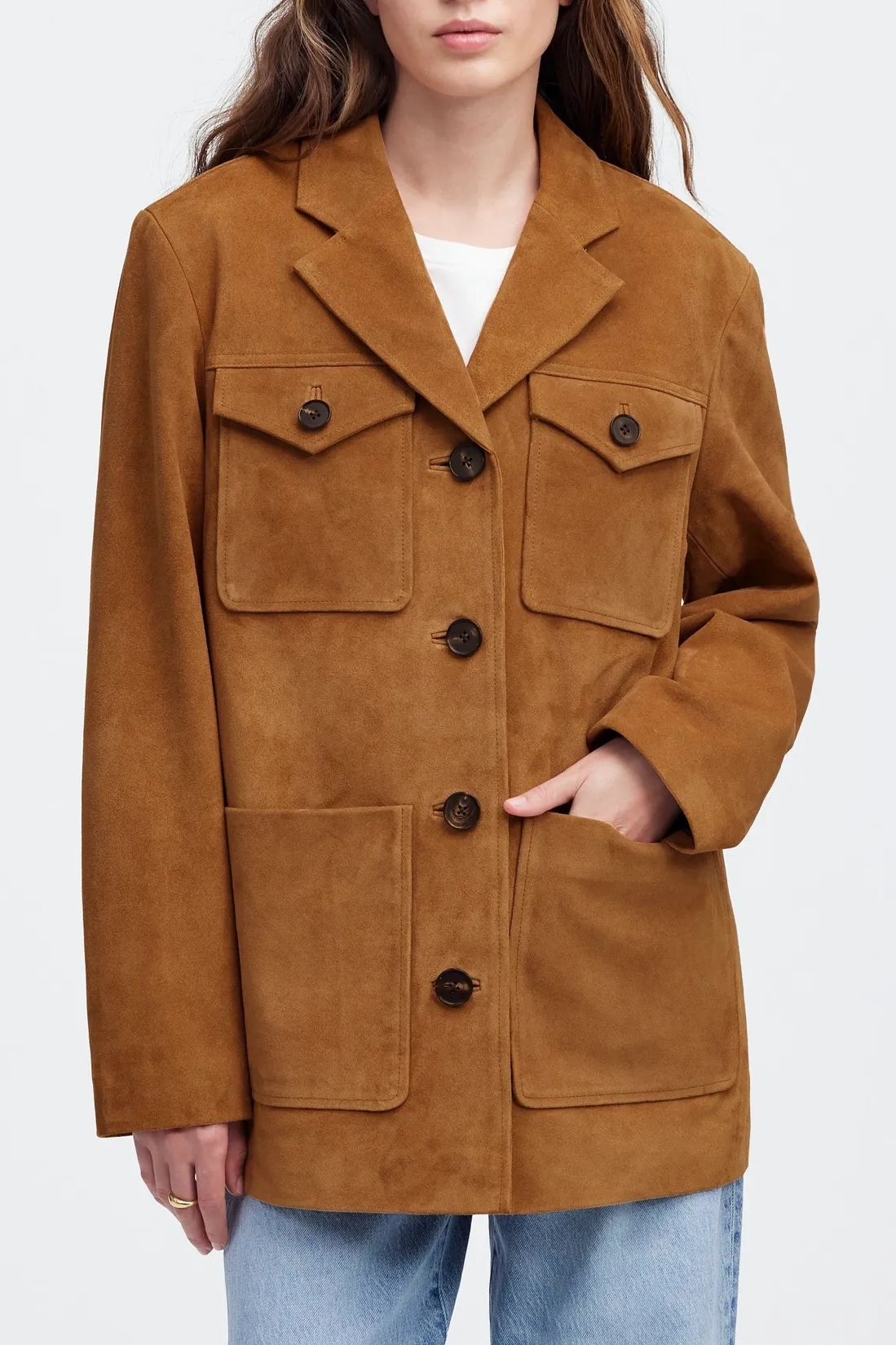 Madewell , Long Chore Blazer in Suede