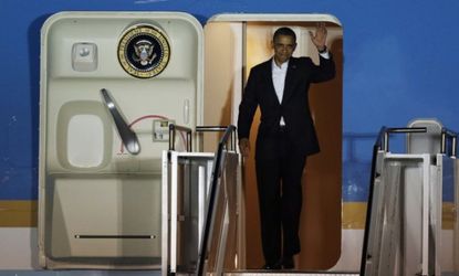 President Obama arrives at Palm Beach International Airport on Feb. 15 to begin his "secret" vacation.