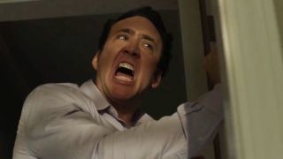 Nic Cage in rage and banging on a closed door, Mom and Dad.