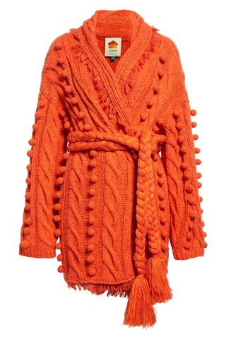 belted orange cardigan