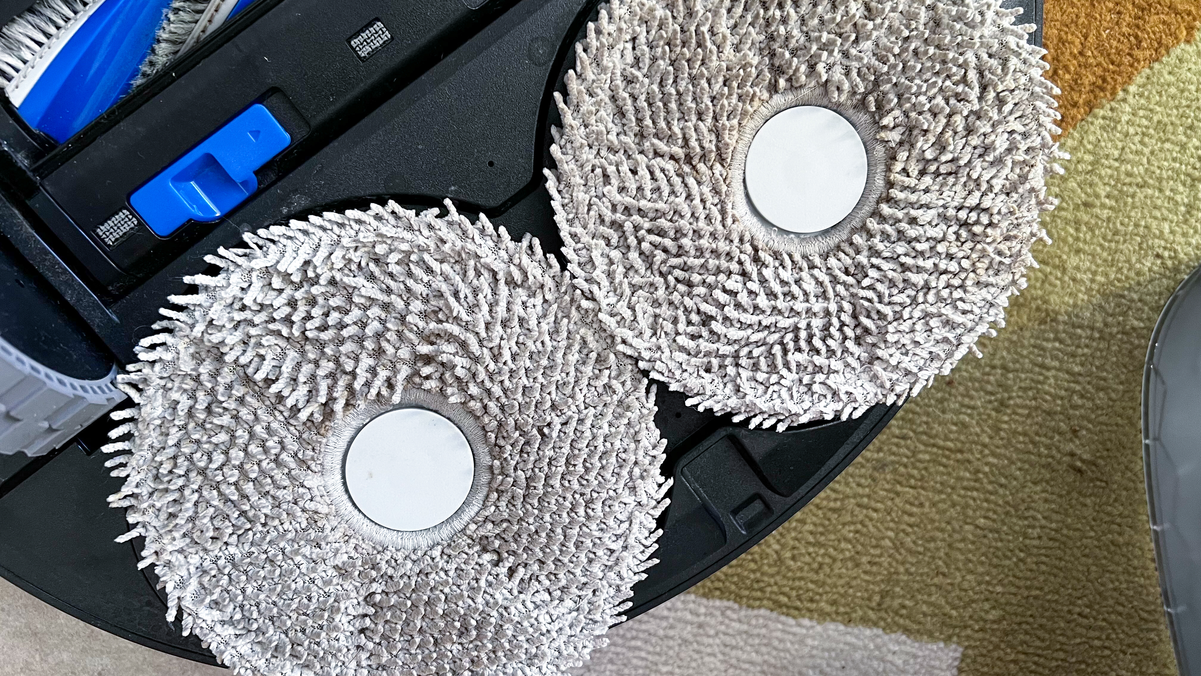 Washed and dried mop pads under the Ecovacs Deebot T30 Omni robot vacuum