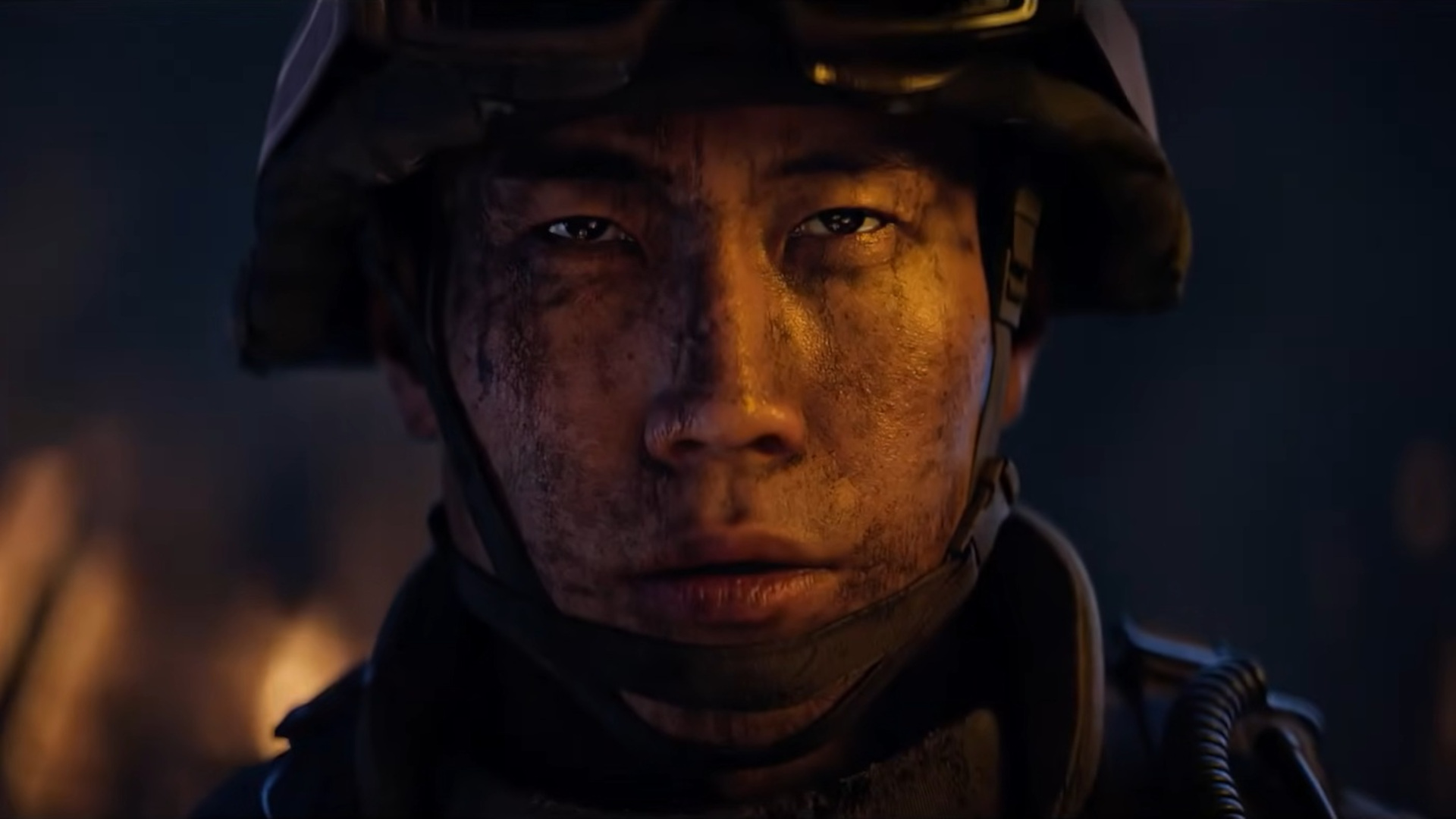 A closeup of Korean soldier Private Park in Call of Duty: Modern Warfare 4