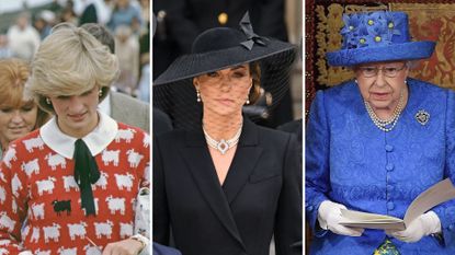 L-R: Princess Diana, Kate Middleton, Queen Elizabeth II