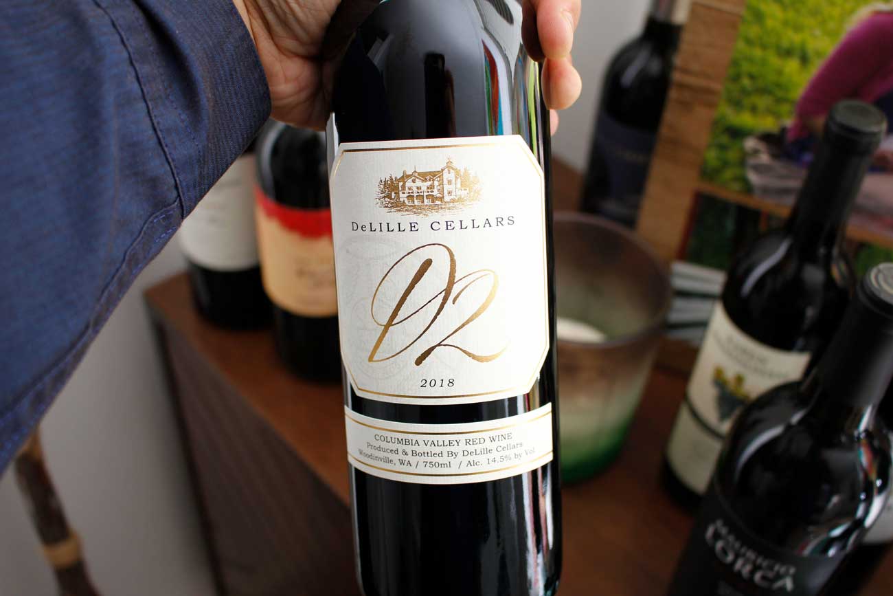 Bottle of DeLille Cellars' 2019 D2 wine
