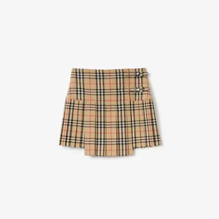 Pleated Check Wool Mini Kilt in Archive Beige - Women | Burberry® Official