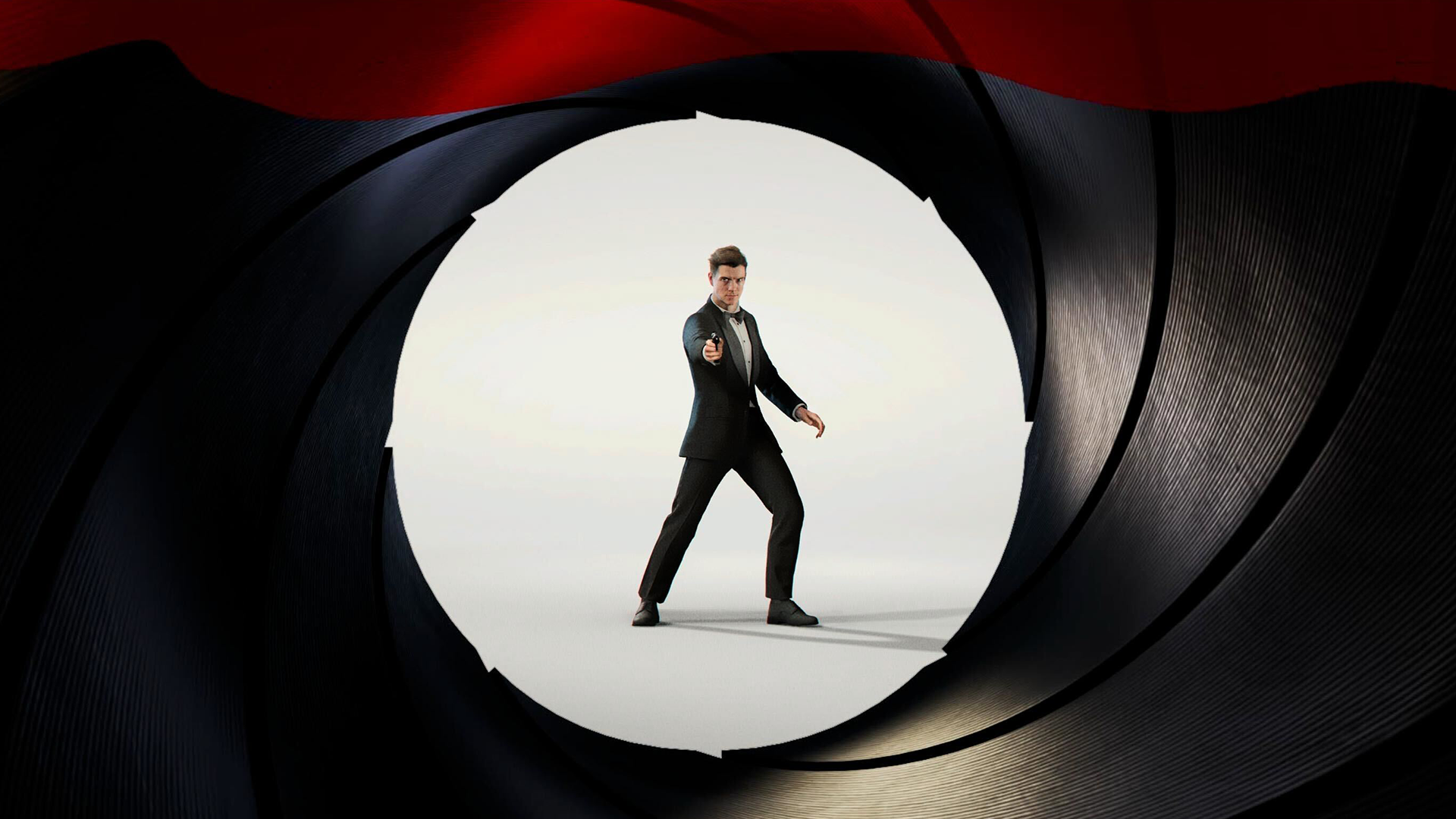 A screengrab from 007 First Light showing a Bond character aiming down the sight of a barrel 