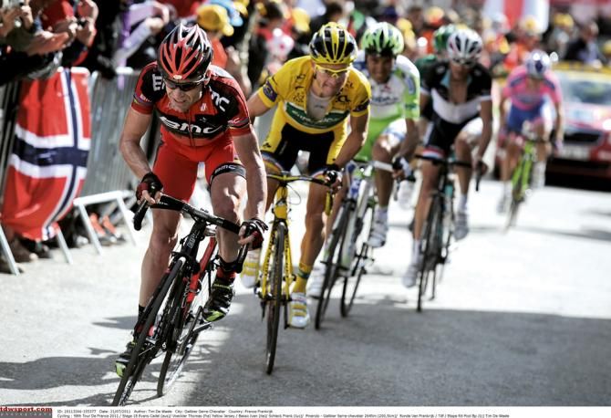 Cadel Evans leading the GC contenders at the Tour de France in 2011