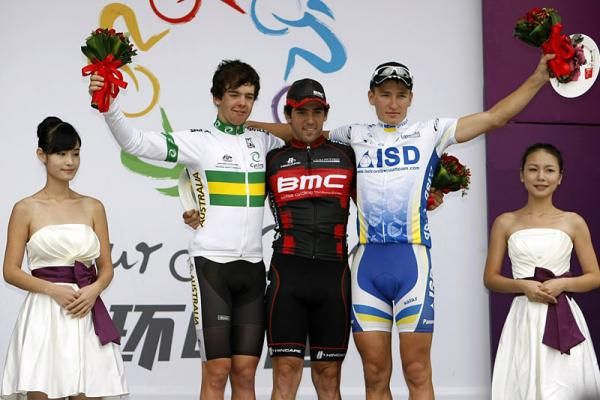 Tour of China stage 6 podium (L-R): Jack Beckinsale (Australia), Ty Magner (BMC-Hincapie Sportswear Development Team) and Maksym Vasilyev (ISD-Lampre Continental)