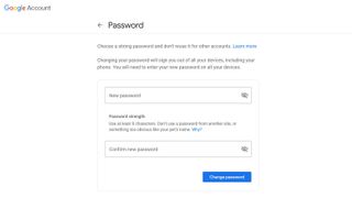 The settings page to change your Google password