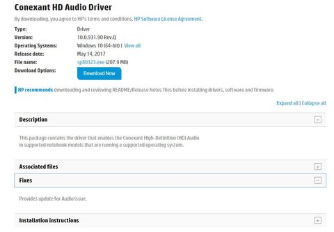conexant hd audio driver windows 10 hp download