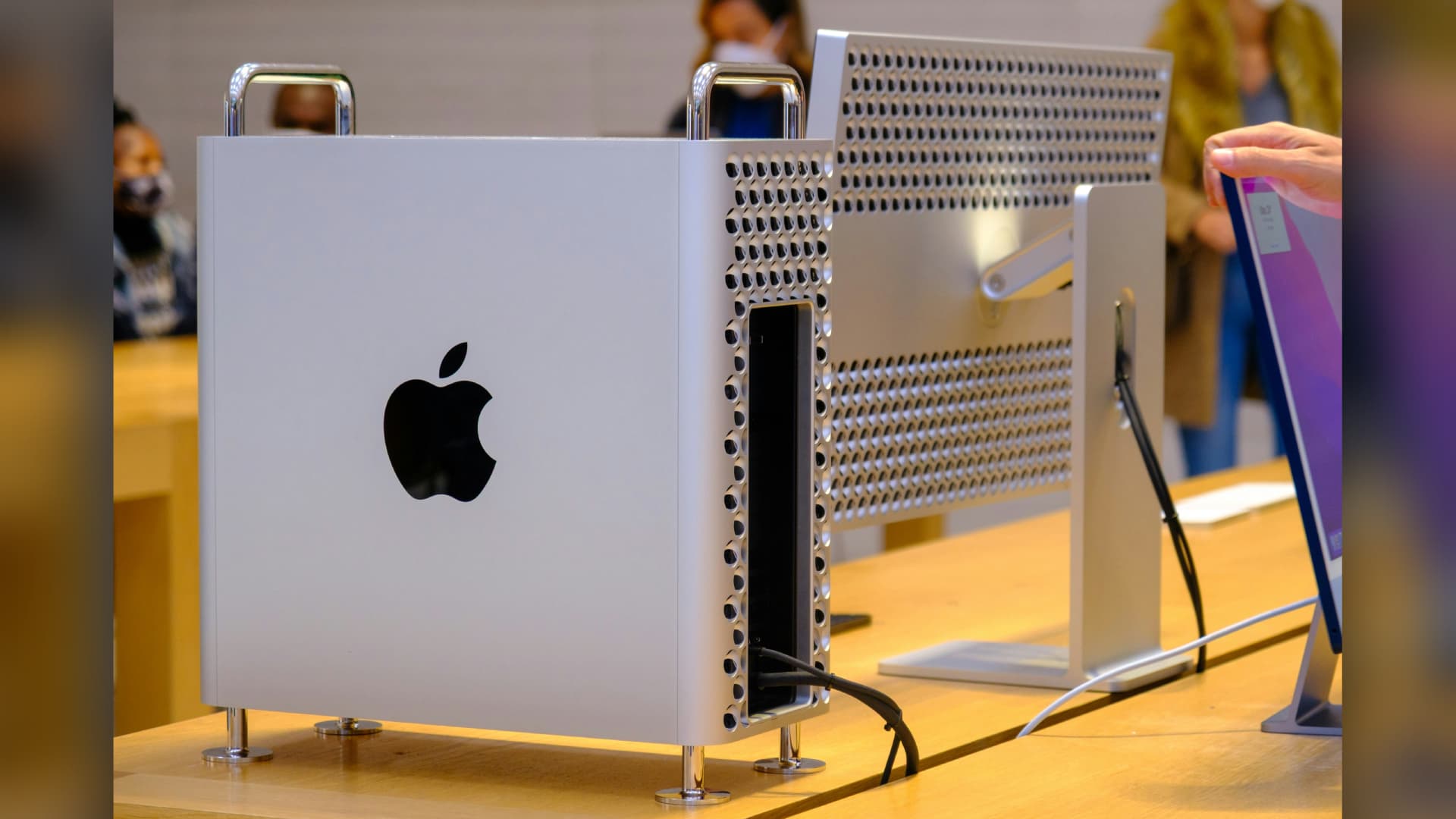 The Apple Mac Pro on a desk.
