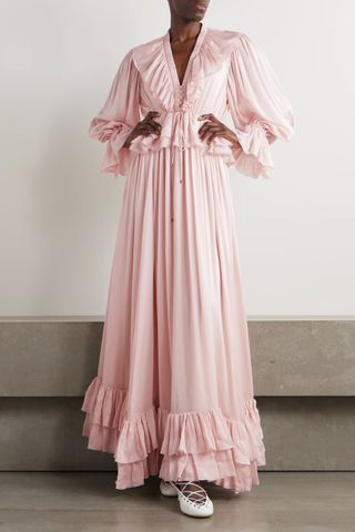 Ruffled Silk-Chiffon Gown