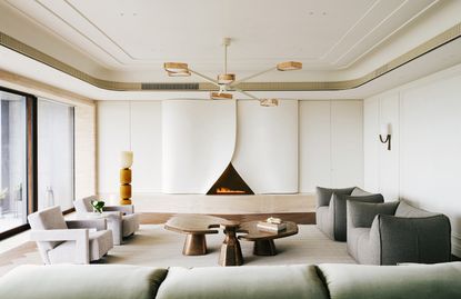 Mountain Residence, the interior of a home composed in light neutral colours and sculptural design and art