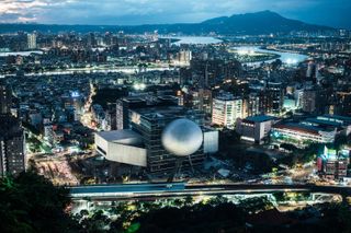 Taipei performing art centre by OMA as seen at night from above