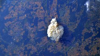 A wildfire ravaging a rye field on Poland seen from the International Space Station.