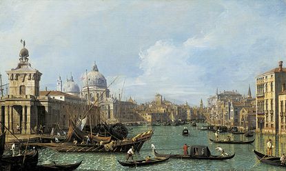 Canaletto, The Mouth of the Grand Canal looking West towards the Carita, c.1729-30, from a set of 12 paintings of the Grand Canal. Royal Collection Trust/(c) Her Majesty Queen Elizabeth II 2017 For single use only in connection with the exhibition 'Canaletto & the Art of Venice' at The Queen's Gallery, Buckingham Palace, 19 May - 12 November 2017. Not to be archived or sold on.