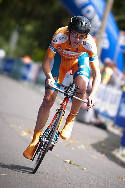 Campbell Flakemore rides into a bronze medal in the men's under 23 time trial.