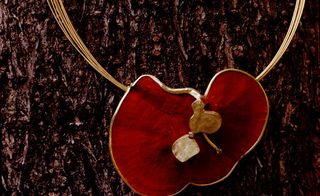 Gold, mushroom and diamond necklace by Miriam Mamber