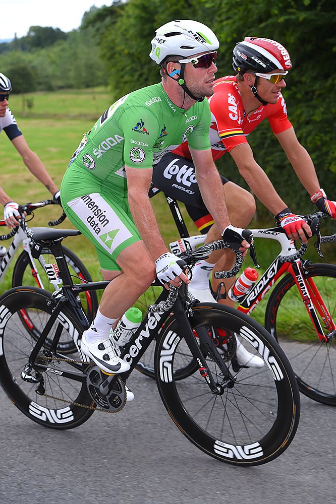Mark Cavendish (Dimension Data) wears the green points jersey during stage 3 at the Tour de France