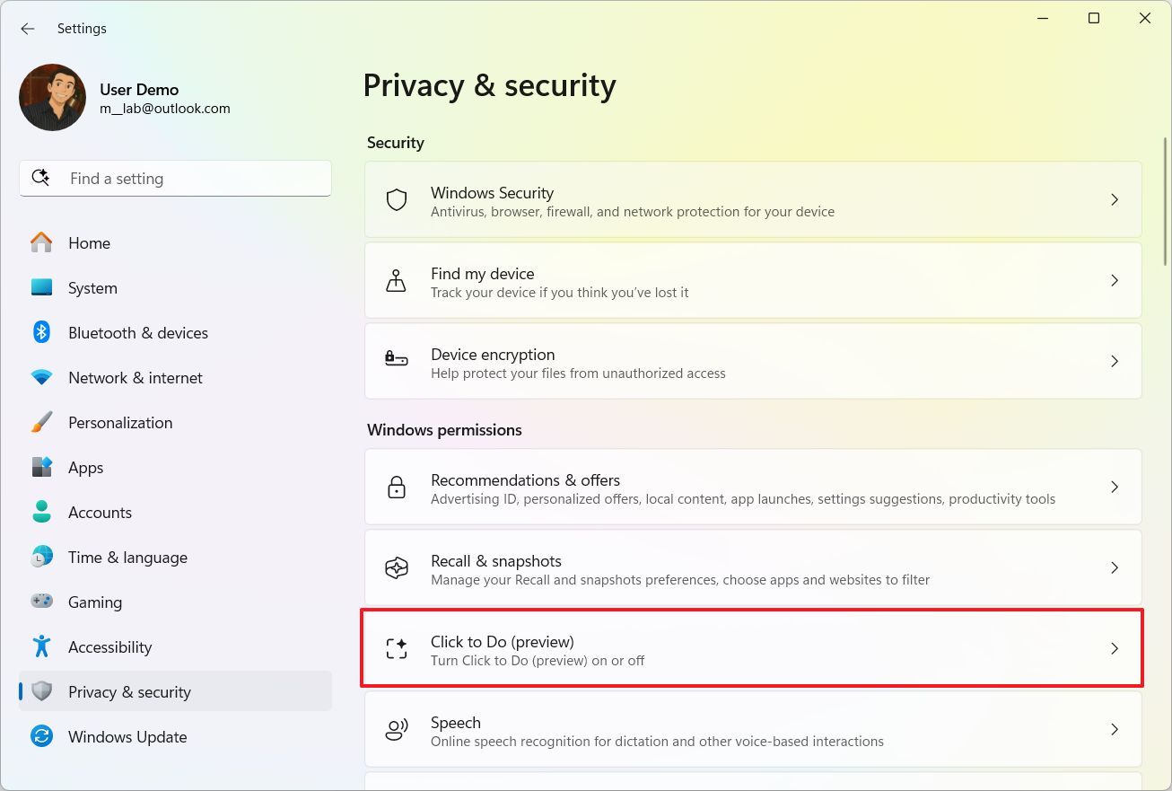 Click to Do settings