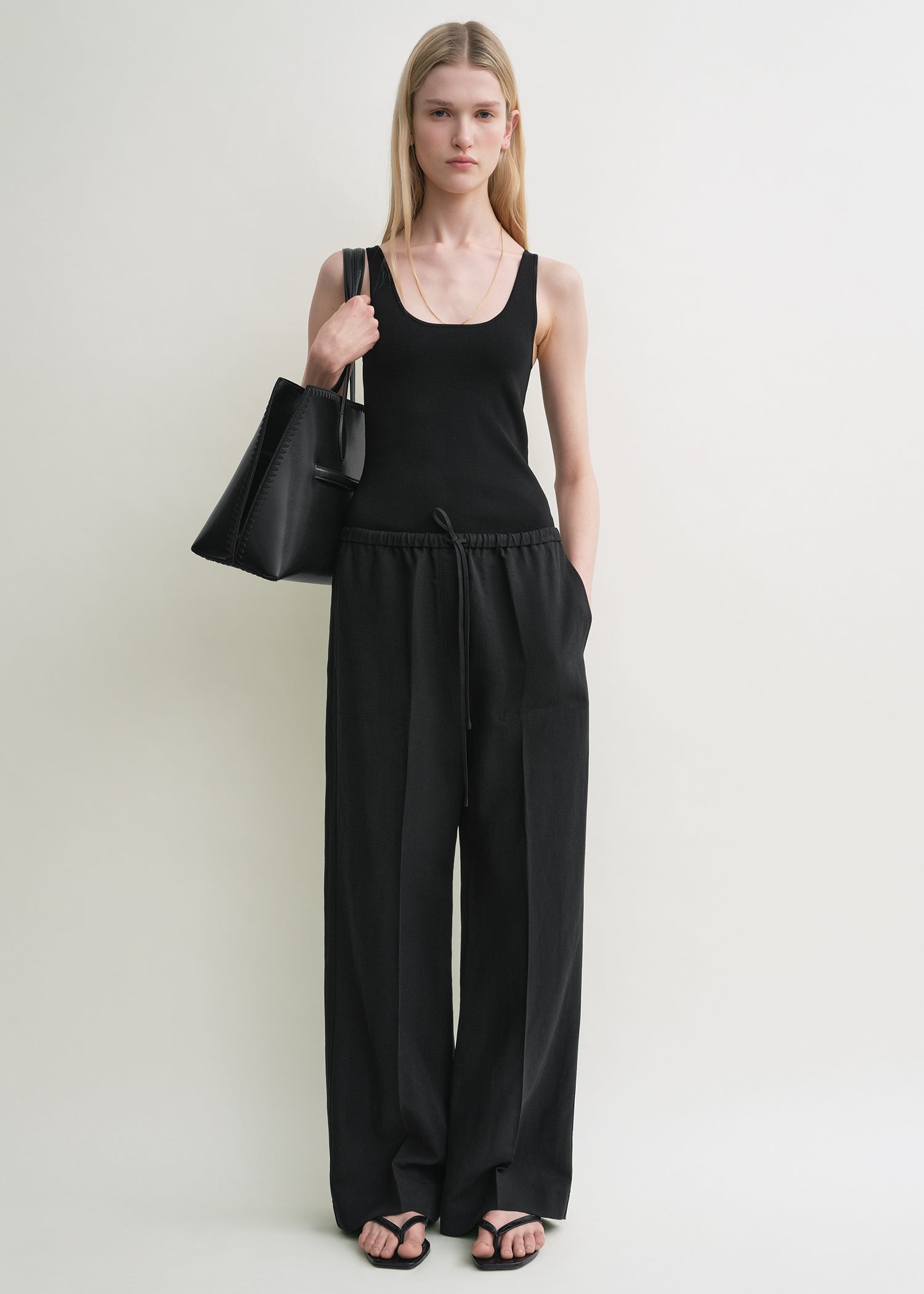Fluid Drawstring Trousers Black