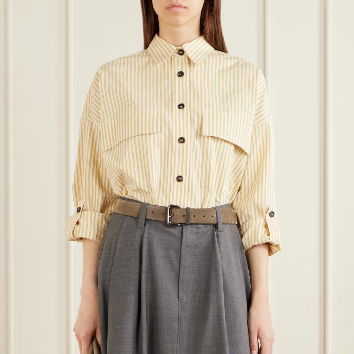 BRUNELLO CUCINELLI, Striped Printed Cotton-Blend Shirt