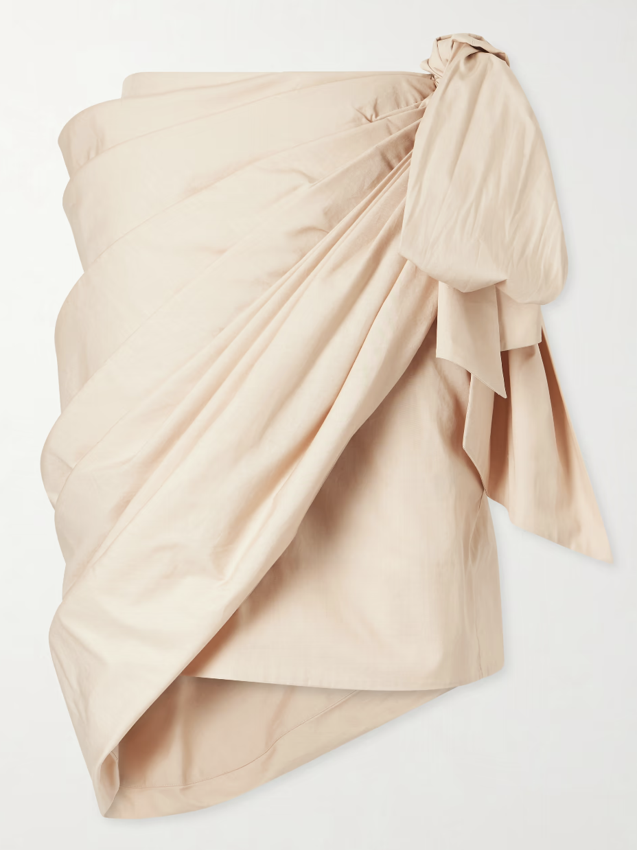 Chlo&amp;eacute;, Bow-Embellished Draped Cotton Midi Skirt