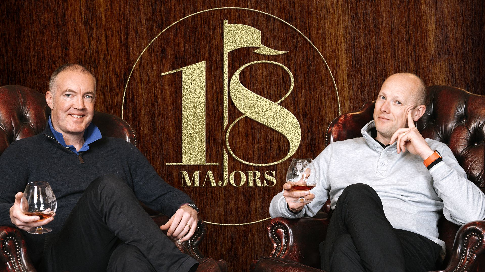 Promotional artwork for Golf Monthly's '18 Majors: The Golf History Show' podcast.