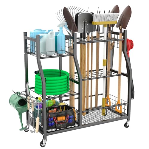 Walmann Garden Tool Organizer With Wheels, Rakes/shovels/yard Tools Stand