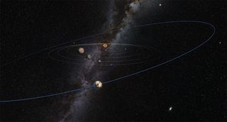 An artist's impression of the undiscovered, planet-size object in the Kuiper Belt