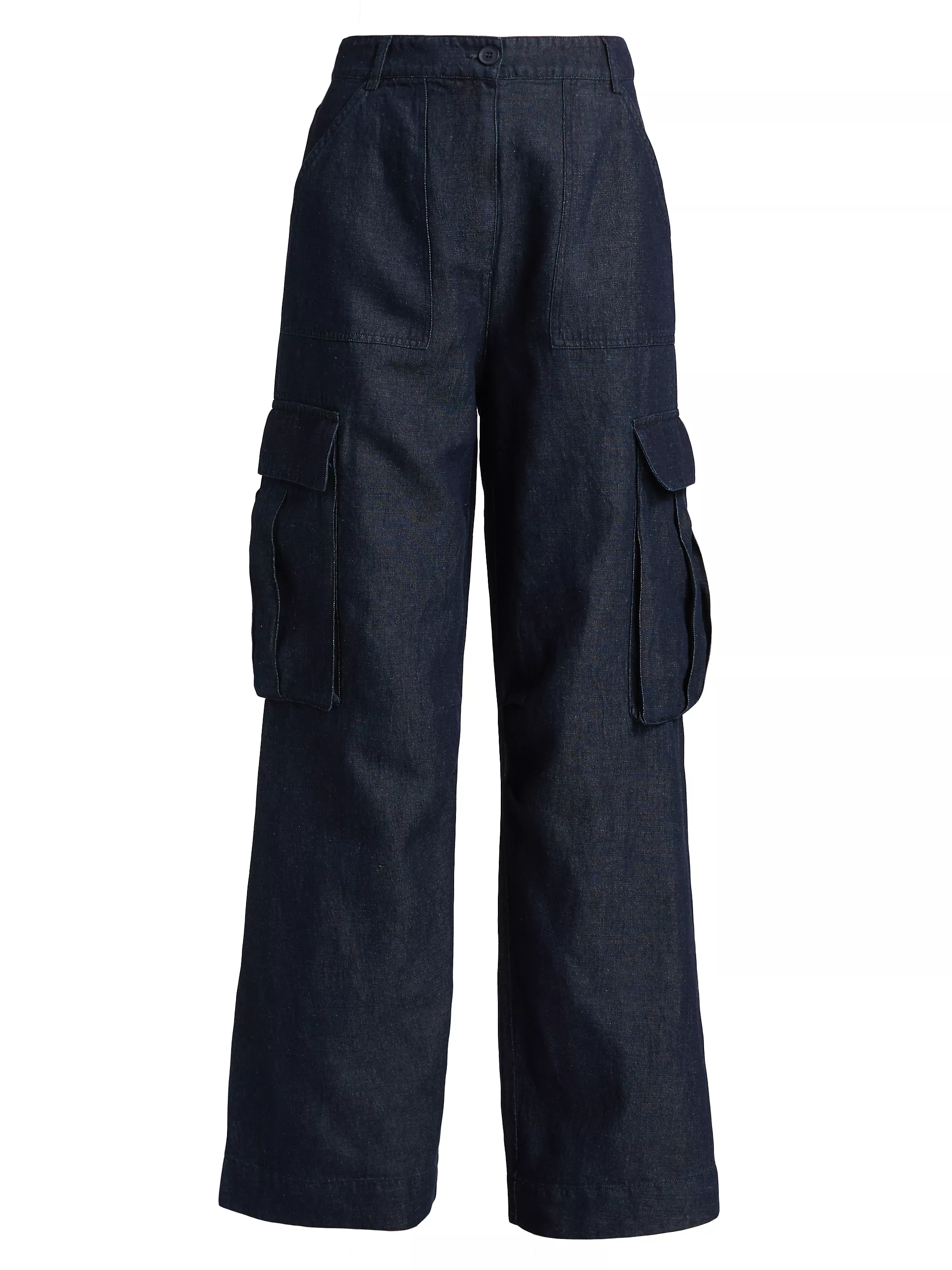 Denim Linen-Blend Cargo Pants
