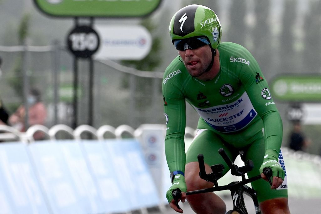 Mark Cavendish races in the green jersey on stage 5 of the Tour de France