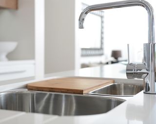 Stainless steel sink with mixer tap