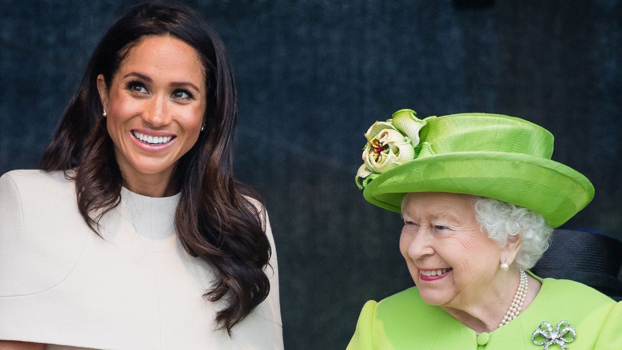 widness, england june 14 meghan, duchess of sussex and queen elizabeth ii open the new mersey gateway bridge on june 14, 2018 in widness, england photo by samir husseinsamir husseinwireimage