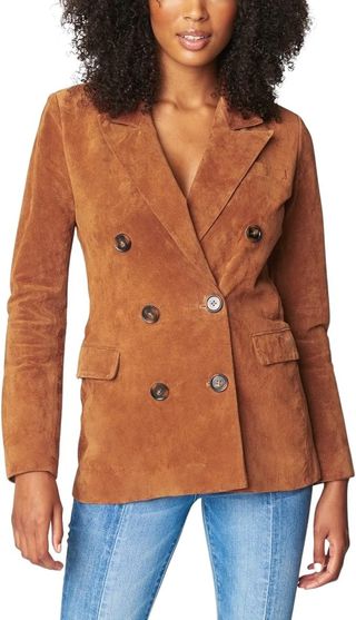 [blanknyc] Womens Real Suede Blazer, Double Breasted, Comfortable Jacket & Stylish Coat Blazer, Sweater Weather, X-Small Us