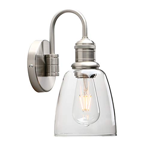 Yosoan Lighting Modern Vintage Industrial Bell Sconce Wall Light Fitting With 5.6&amp;rdquo; Clear Glass Lampshade, for Office Home Kitchen Living Room Bedroom Loft Bar (brushed)
