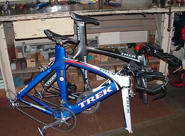 Old &amp; new Trek TTT bikes await their wind tunnel debut.