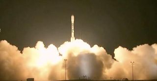 NASA's NPP climate and weather satellite launches atop a Delta 2 rocket from Vandenberg Air Force Base in California in the predawn hours of Oct. 28, 2011. CREDIT: NASA TV