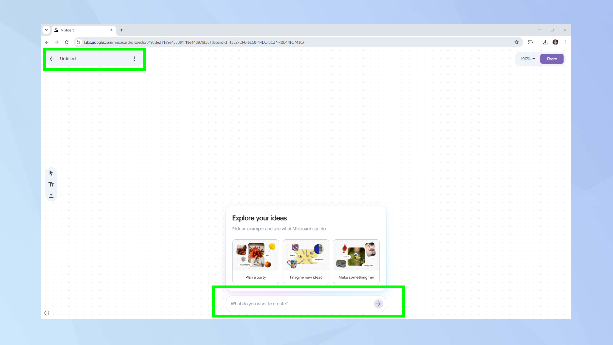 Mixboard prompt box
