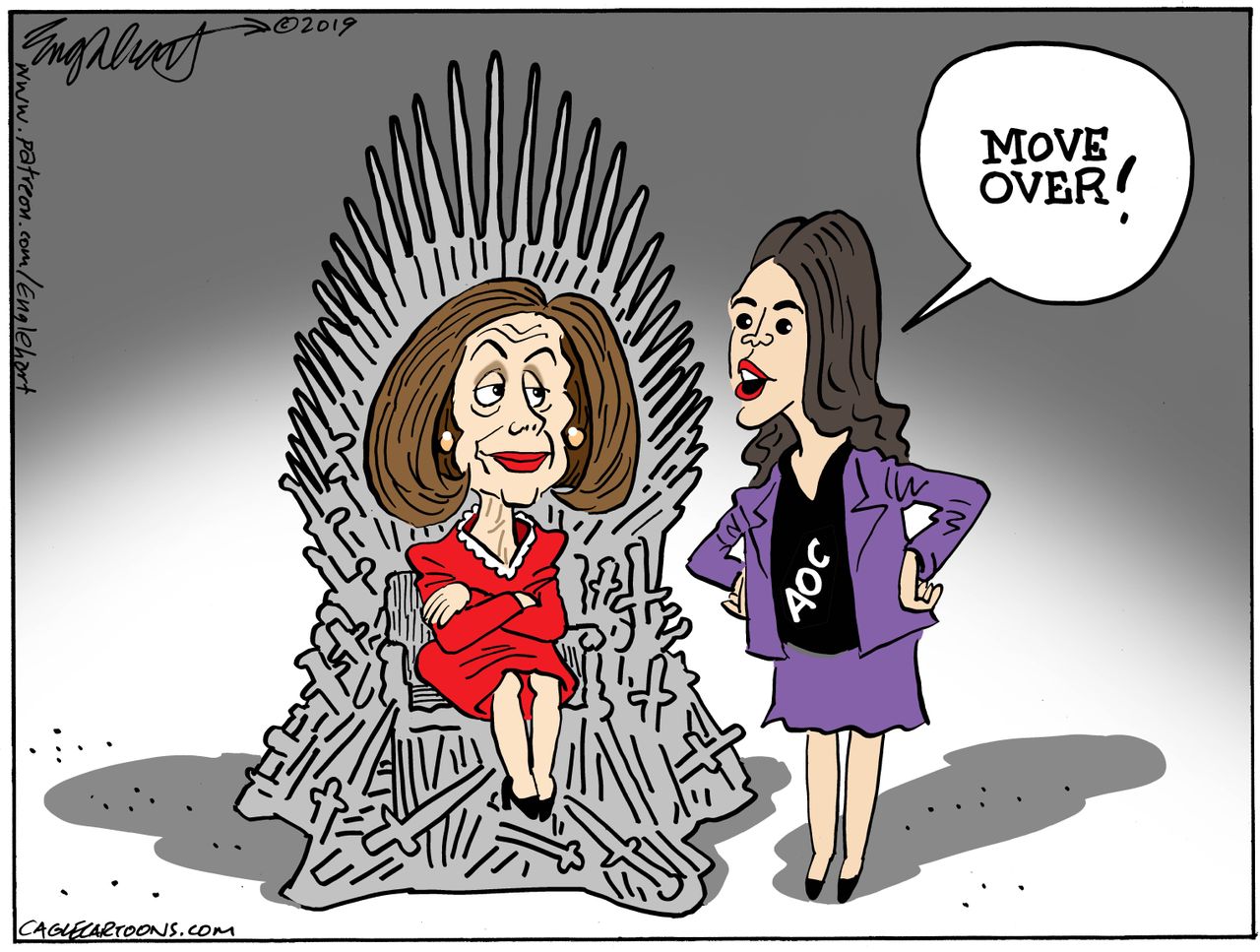 Political Cartoon U.S. AOC Nancy Pelosi Iron Throne Game of Thrones