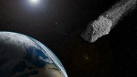 An illustration of an asteroid heading toward Earth. 