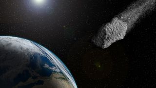 An illustration of an asteroid heading toward Earth. 