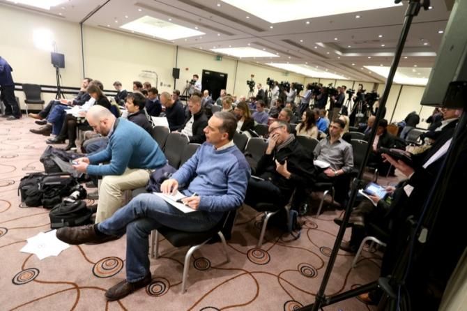 The media assembled at the Change Cycling Now press conference in London.