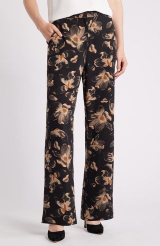 Floral Print Straight Leg Twill Pants