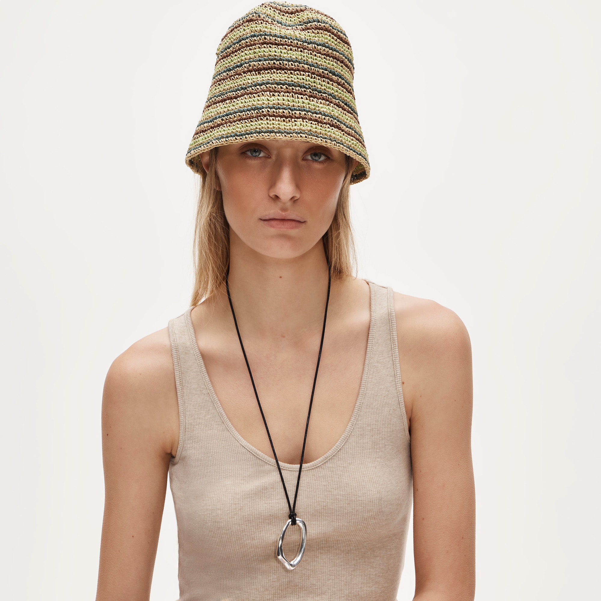 Handcrocheted Straw Hat in Stripe