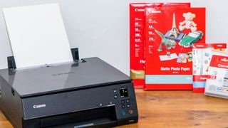 Canon PIXMA TS6320a Wireless All-In-One Inkjet Printer being tested in writer's home