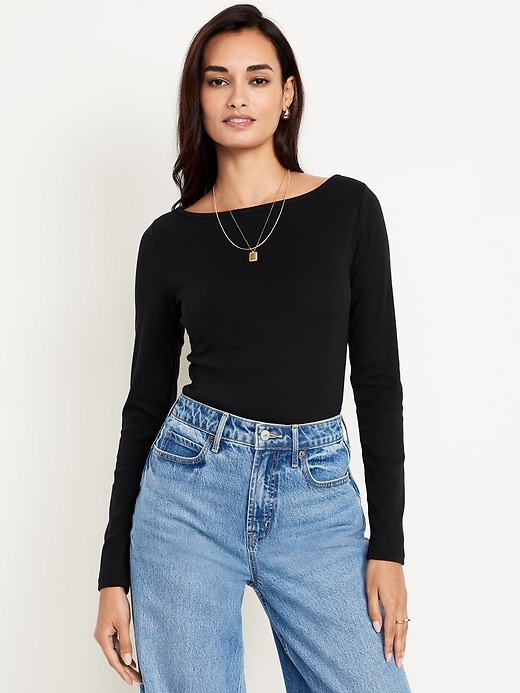 Snug Long-Sleeve Boat-Neck T-Shirt